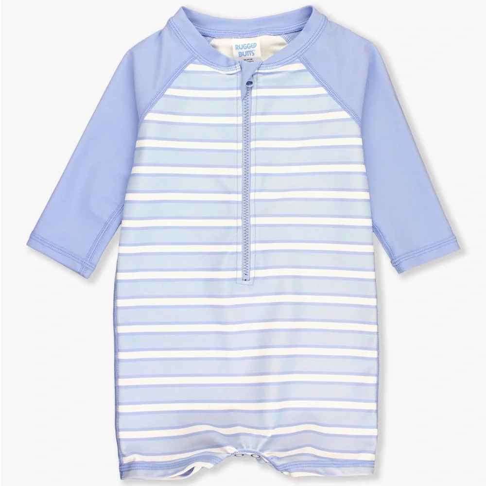 RuggedButts Rufflebutts Blue Striped Baby Boy Rashguard 0-3 months